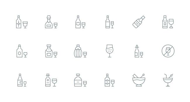 Spirits Icon Set with 18 Minimal Line Graphics UI Icon Set vector