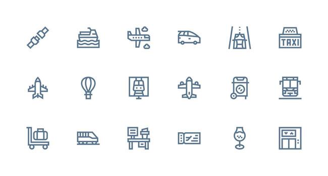 Passenger Design Icons featuring 18 in Strong Stroke Line Style Clean Icon Set Icon Pack for UI Projects vector