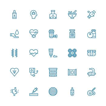 Health Set with 25 Medium Stroke Outline Icons Minimal Icon Set for Interface Projects vector
