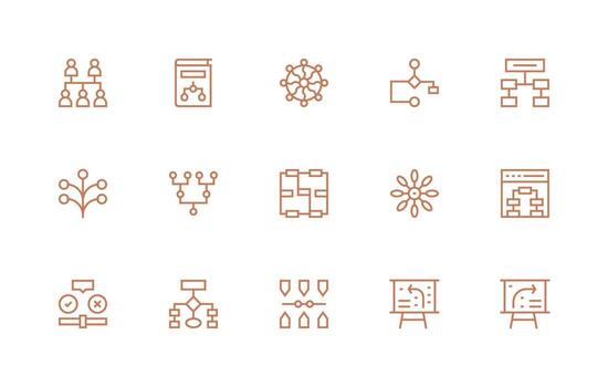 15 Regular Line Icons for Flowchart Graphics Essential Icon Set for Teams vector