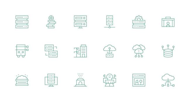 18 Data Center Icons in Minimal Line Aesthetic Web Icon Collection vector