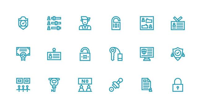 18 Strong Stroke Line Designs for Authorization Icons Neat Icon Set vector