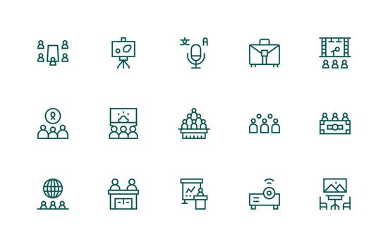 Regular Line Icons from Conference Set with 15 Vectors Clear and Concise Icon Set Collection