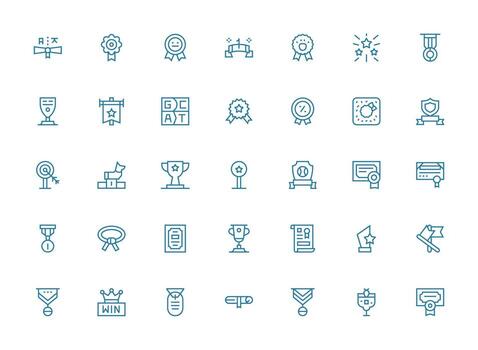 Regular Clean Line Style Accomplishment Icons with 35 Vectors Responsive Icon Set for Flexible Layouts