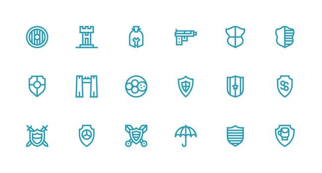 Defense Mechanism Set with 18 Strong Stroke Line Icons Essential Icon Collection vector