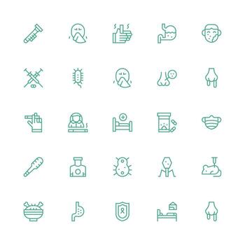 25 Medium Stroke Outline Icons for Illness Graphics UI and UX Focused Icon Collection vector