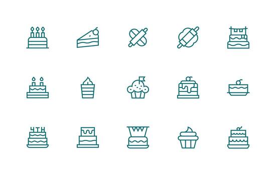 15 Icons for Cake in Regular Line Format Layout Icon Collection vector