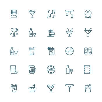 Bar Design Icons featuring 25 in Medium Stroke Outline Style Lightweight Icon Series vector