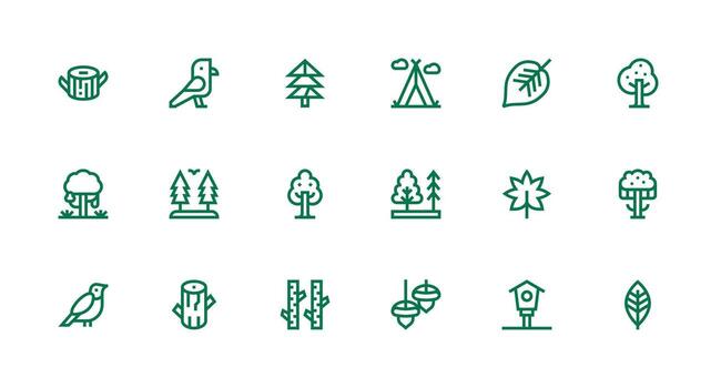 18 Strong Stroke Line Icons for Forest Graphics Design Icon Pack vector