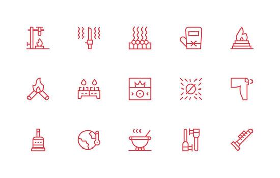 Regular Line Style Heat Icons with 15 Vectors Icon Collection Set