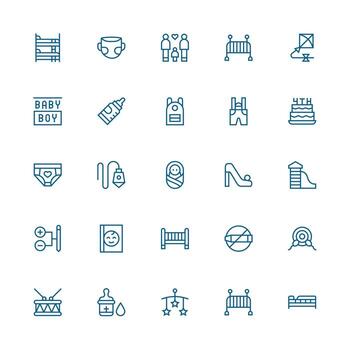 Child Design Icons featuring 25 in Medium Stroke Outline Style Clean Icon Collection for Web Use vector