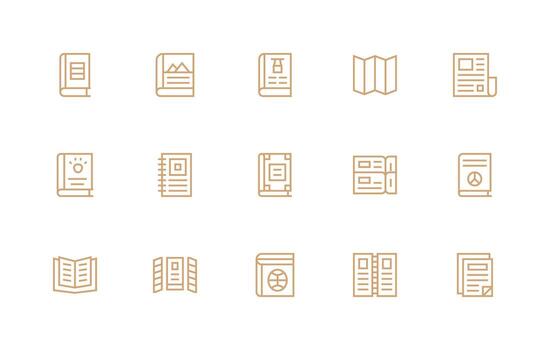 Booklet Visual Pack containing 15 Regular Line Icons Essential Icon Set for Teams vector