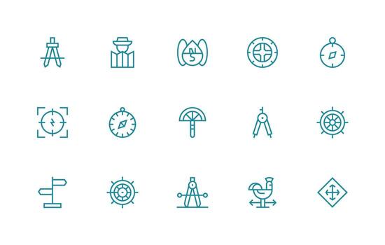 15 Regular Line Icons for Compass Graphics Multi-Purpose Icon Set vector