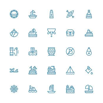 Vessel featuring 25 Icons in Medium Stroke Outline Design Clear and Concise Icon Set Collection vector