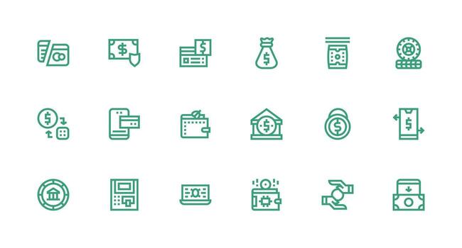 18 Icons for Banking in Strong Stroke Line Format Simple Icons for Interface and Wireframes vector