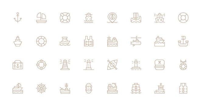 Maritime including 32 Thin Line Illustrations Icon Set for Projects vector