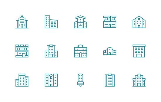 Apartment Building Icon Collection with 15 Regular Line Designs Complete Icon Set for Mobile Apps vector