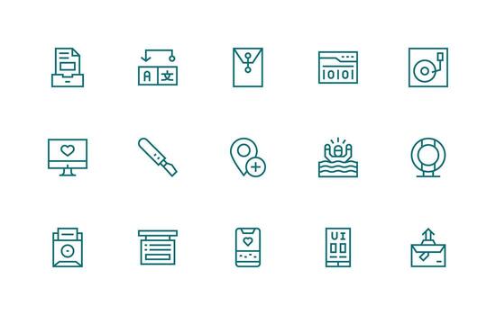 regular línea estilo salvar íconos con 15 vectores icono conjunto para aplicaciones