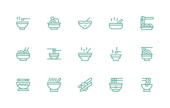 15 Regular Line Designs for Ramen Icons Icon Pack for UI vector