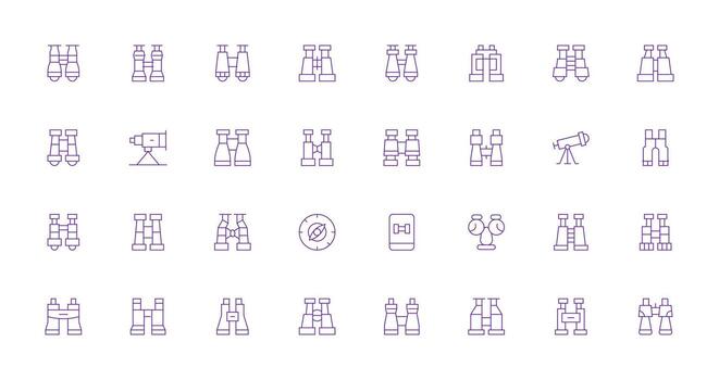 32 Thin Line Designs for Binoculars Icons Essential Icons for Rapid UI Building vector