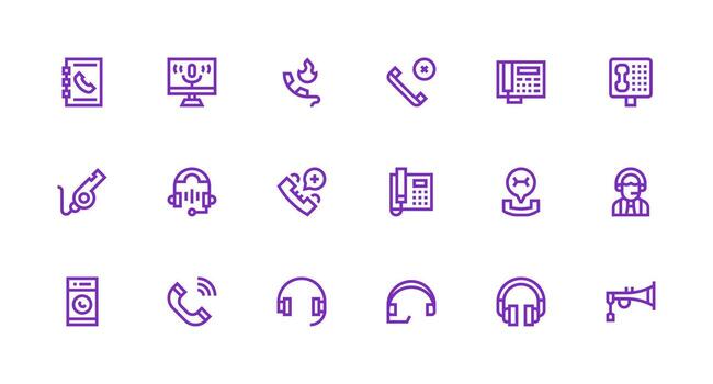 Call Set with 18 Strong Stroke Line Icons Interface Icon Collection vector
