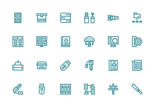 24 Icons for Data Storage in Thick Line Line Format Glyph Icon Series vector