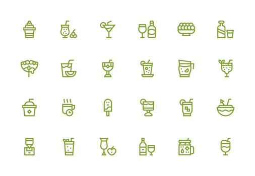 Refreshment including 24 Thick Line Line Illustrations Sharp Icons for Presentations vector