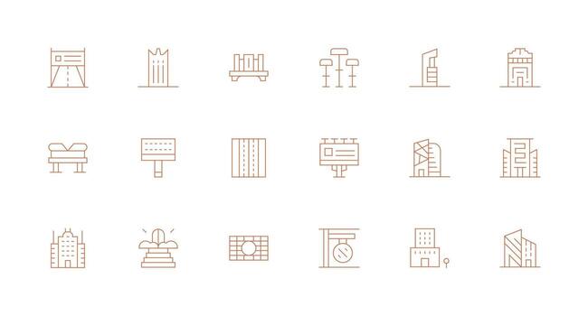 Urban Design Set with 18 Minimal Line Icons Optimized Icon Pack for Digital Products vector