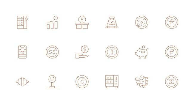Coin Icon Collection with 18 Minimal Line Designs Neat Icon Set vector