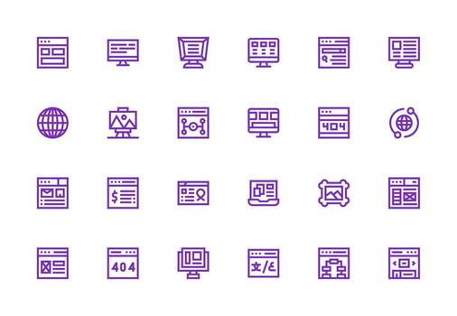 página web diseño íconos presentando 24 en grueso línea línea estilo icono colección conjunto vector