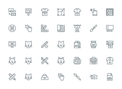 35 Icons for Graphic Design in Regular Clean Line Format Line Icon Collection vector