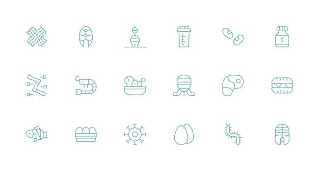Protein Icon Set with 18 Minimal Line Graphics Digital Product Icons for Fast Delivery vector
