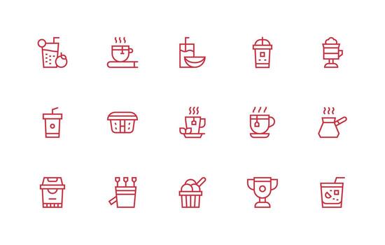 Cup Design Icons featuring 15 in Regular Line Style Web Icon Collection vector