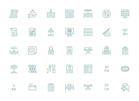 35 íconos para mesa en ligero línea formato tablero icono serie vector