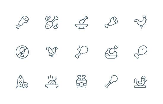 Chicken Icon Collection with 15 Regular Line Designs Interface Icons for Daily Use vector