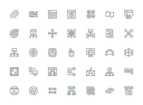 enlace visual paquete conteniendo 35 regular limpiar línea íconos personalizable icono serie para móvil pantallas vector