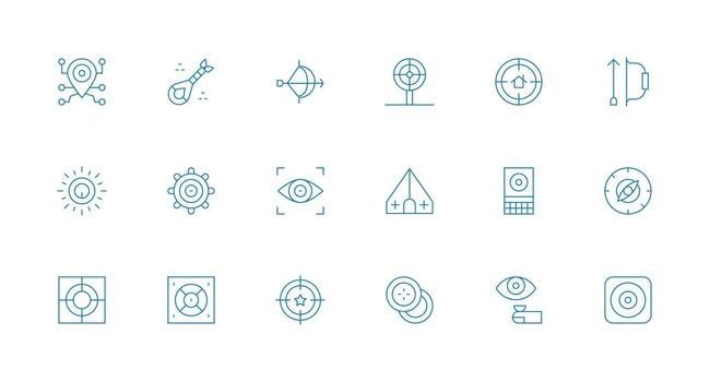 Target Icon Set with 18 Minimal Line Graphics Scalable Icons for All Themes vector