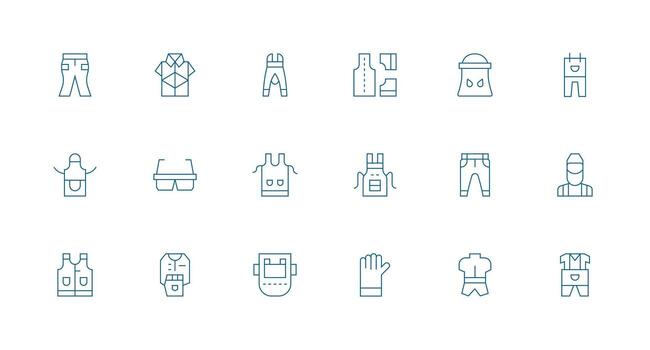 Workwear Icon Collection with 18 Minimal Line Designs Web Icon Collection vector