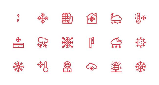 Strong Stroke Line Style Frost Icons with 18 Vectors General Use Icon Pack