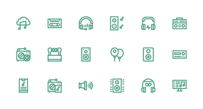 Strong Stroke Line Icons from Music Player Set with 18 Vectors Sharp Icons for Presentations