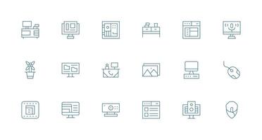 18 mínimo línea estilo íconos desde escritorio colección núcleo icono colección para diario Tareas vector
