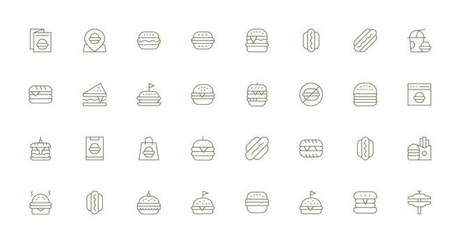Burger Icon Collection with 32 Thin Line Designs Layout Icon Collection vector