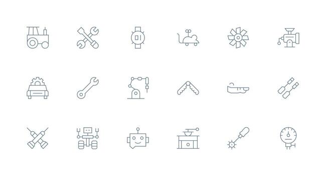 Minimal Line Style Mechanical Icons with 18 Vectors Icon Pack