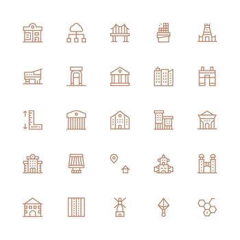 Architecture Set with 25 Medium Stroke Outline Icons General Use Icon Pack vector