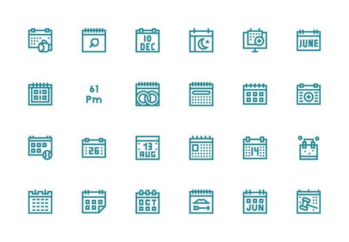 fecha icono conjunto con 24 grueso línea línea gráficos lleno icono biblioteca para ui diseñadores vector