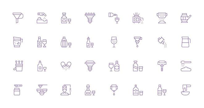 Pouring Design Icons featuring 32 in Thin Line Style Professional Icon Pack for Development Work vector