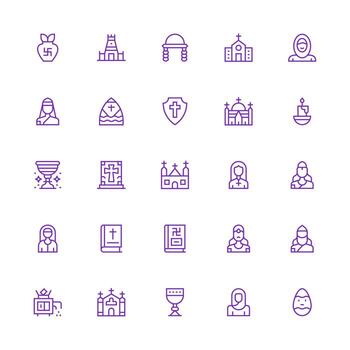 religioso icono conjunto con 25 medio carrera contorno gráficos icono paquete para ui vector