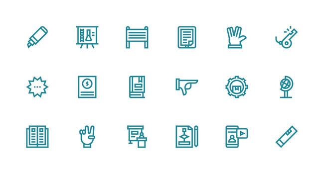 Instructional featuring 18 Icons in Strong Stroke Line Design Essential Icons for Rapid UI Building vector