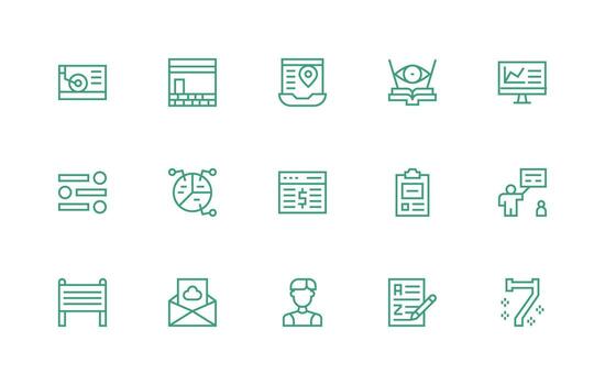 15 Regular Line Style Icons from Information Collection Simplified Icon Pack for Visual Tools vector