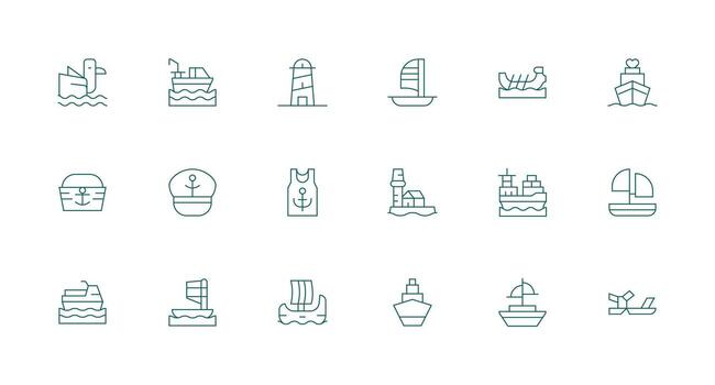 Ship featuring 18 Icons in Minimal Line Design Versatile Icon Collection for Designers vector